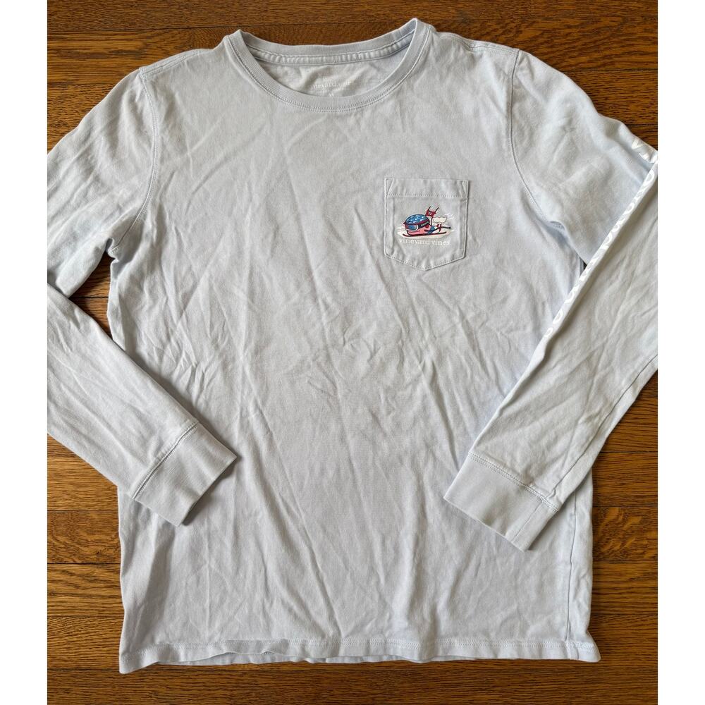 Vineyard Vines Light Blue Skiing Whale Long Sleeve Size 16